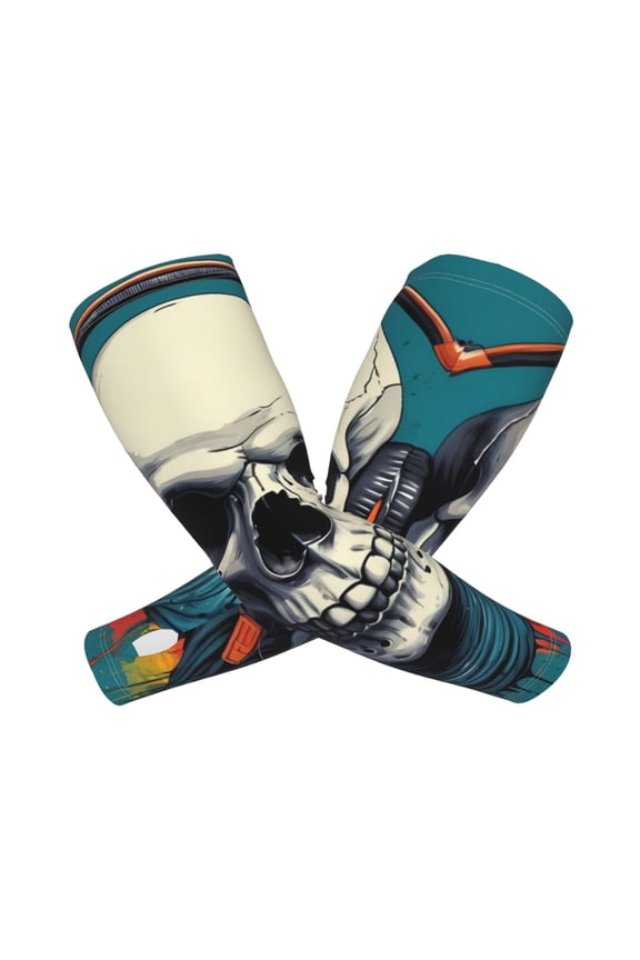 Modern Hip-Hop Skull Arm Sleeves for Men and Women - Tattoo Cover Up UPF 50+ Cooling Sports Sleeve for Basketball Golf Football-One Size