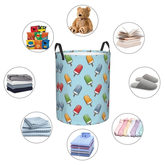 Picia Modern Ice Cream Large Laundry Basket, Waterproof, Freestanding Laundry Hamper, Collapsible Tall Clothes Hamper with Extended Handles-Medium