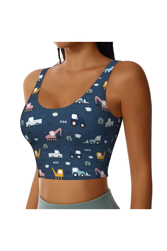 Modern Modern Excavator Sports Bra for Women,Padded Strappy Sports Bras Medium Support Yoga Bra with Removable Cups,Running Yoga Bra-X-Large