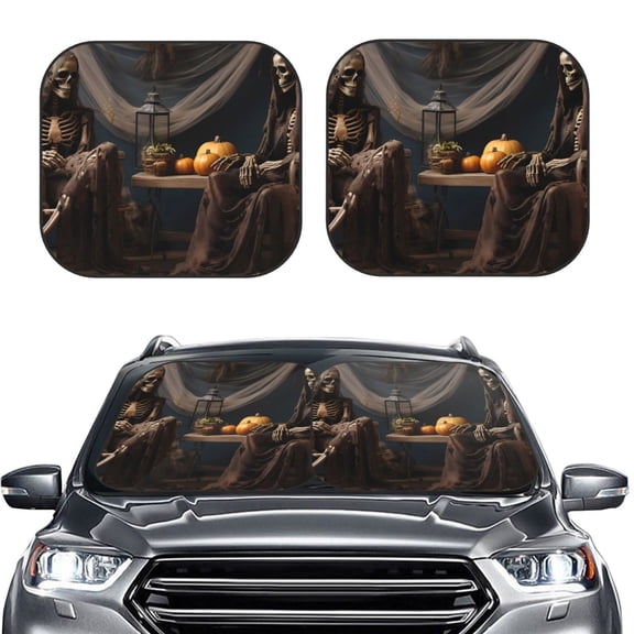 Picia Modern Skull Sisters 2 Piece Car Windshield Sun Shade Foldable | Foldable Sun Shield for Front Window Blocks UV Rays and Keeps Your Vehicle Cool-Medium