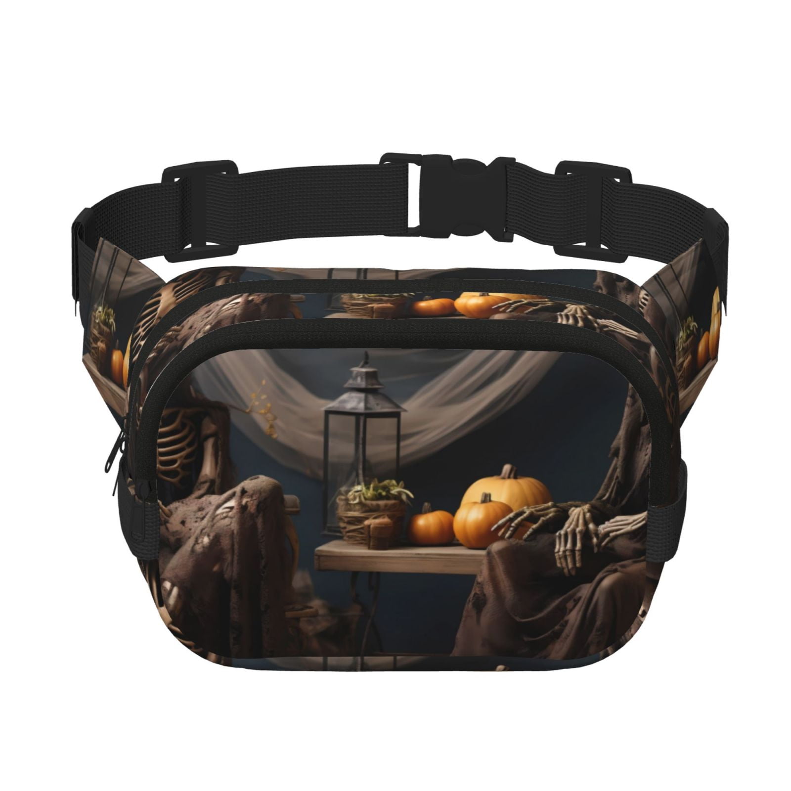Picia Modern Skull Sisters Print Square Double-Layer Waist Bag Mini Adjustable Waist Belt Bag Exercise Running Travel Hiking