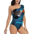 thumbnail image 1 of Picia Modern Style Blue Parrot Pattern Women's One Piece Swimsuits,One Shoulder Swimwear Asymmetric ,Ruffle Monokinis Bathing Suits,High Waisted Flattering Bathing Suits-Large, 1 of 8