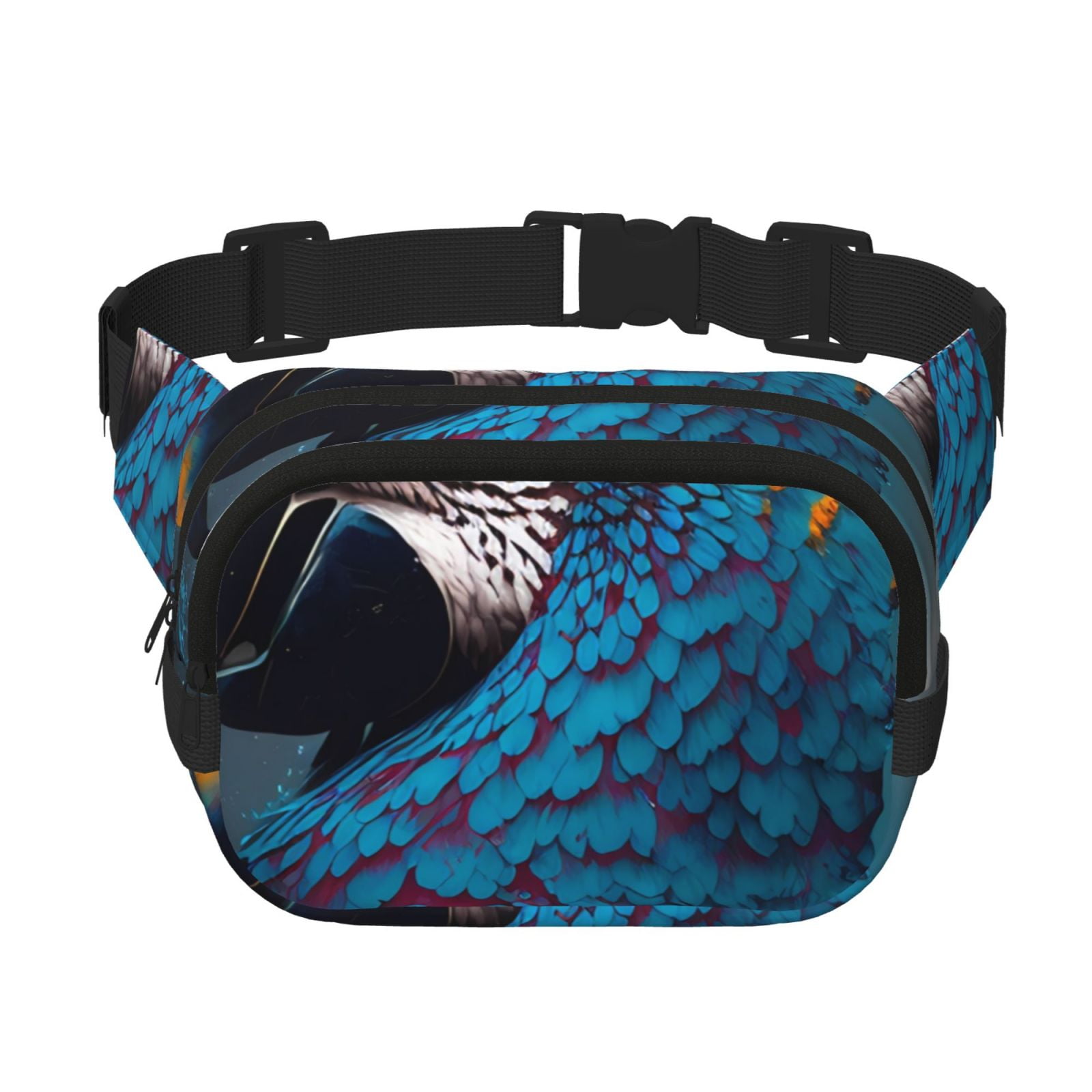 Picia Modern Style Blue Parrot Print Square Double-Layer Waist Bag Mini Adjustable Waist Belt Bag Exercise Running Travel Hiking