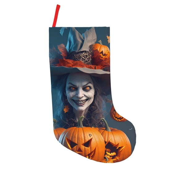 Picia Modern Style Pumpkin Witch for 18in Christmas Stockings, Xmas Stocking for Kids, Holiday and Family Stocking for Fireplace or Party Decoration