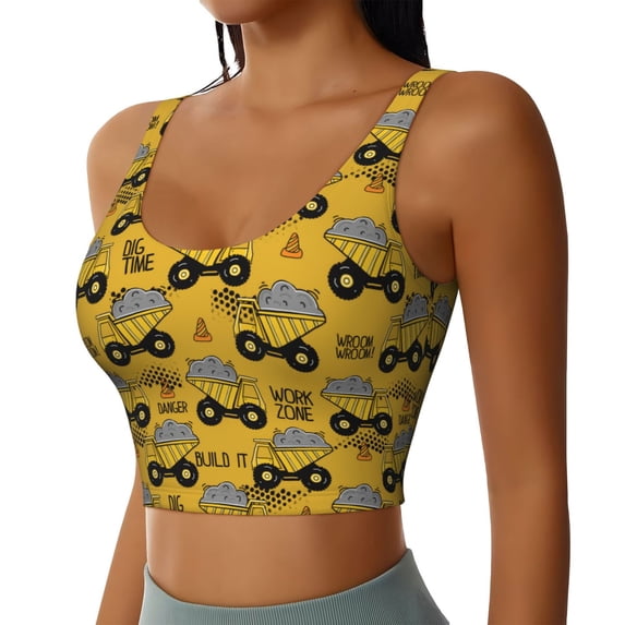 Picia Modern Truck Sports Bra for Women,Padded Strappy Sports Bras Medium Support Yoga Bra with Removable Cups,Running Yoga Bra-X-Large