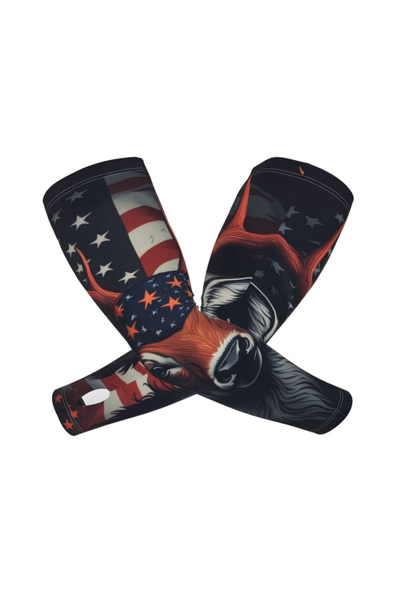 Modern USA Deer Head Arm Sleeves for Men and Women - Tattoo Cover Up UPF 50+ Cooling Sports Sleeve for Basketball Golf Football-One Size