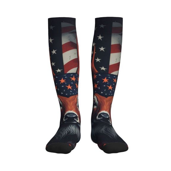 Picia Modern USA Deer Head Printed Sports Compression Socks - 15-20mmHg Graduated Compression, High-Performance Soft and Breathable Socks for Men and Women