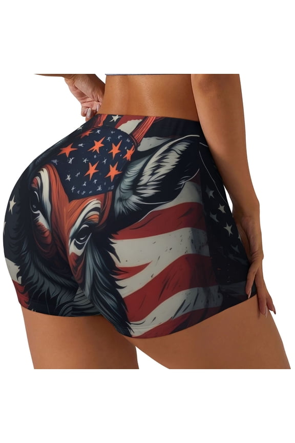 Modern USA Deer Head Printed Workout Shorts for Women Seamless Scrunch Butt Lifting High Waisted Yoga Gym Booty Running Moisture-wicking Short Pants-Medium
