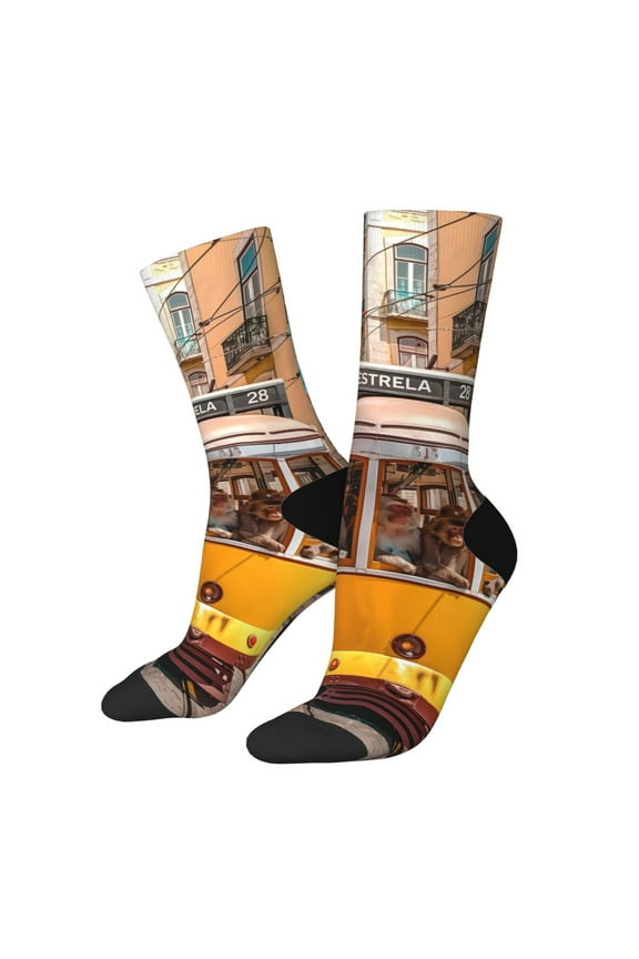Modern Urban Monkey Print Athletic Socks for Men & Women – Cushioned Moisture-Wicking Crew Socks for Sports, Running, and Training, Soft & Breathable Size 5-11