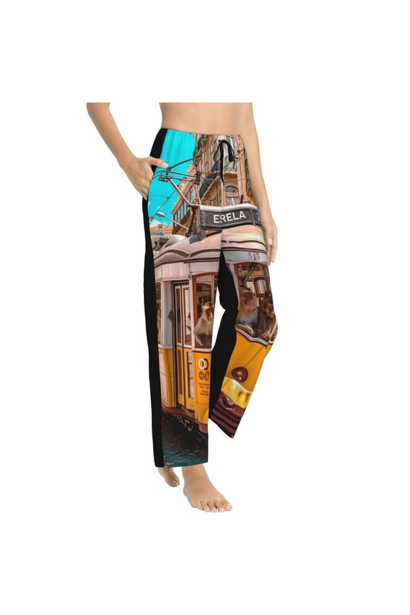 Modern Urban Monkey Womens Soft Woven Cotton Elastic Waistband Sleep Pajama Pant Lounge Sleep Pant With Pockets And Drawstring-Large