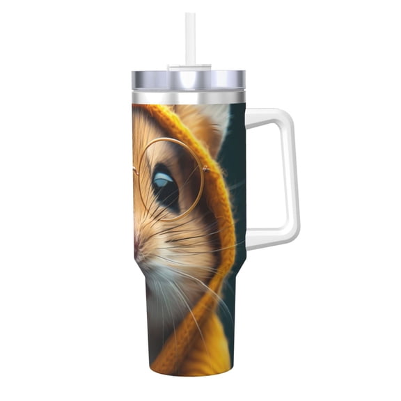 Picia Modern Yellow Sweater Guinea Pig Pattern 40oz Ice Bully Insulated Tumbler with Handle, Double-Wall Stainless Steel Cup, Leak-Proof Lid and Straw