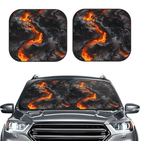 Picia Molten Lava Abstract Flow 2 Piece Car Windshield Sun Shade Foldable | Foldable Sun Shield for Front Window Blocks UV Rays and Keeps Your Vehicle Cool-Small