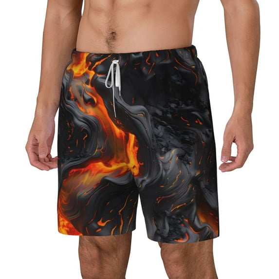 Picia Molten Lava Abstract Flow pattern Mens Swim Trunks with Compression Liner Stretch Beach Shorts Quick Dry with Zipper Pockets No-Chafing Board Shorts-XX-Large