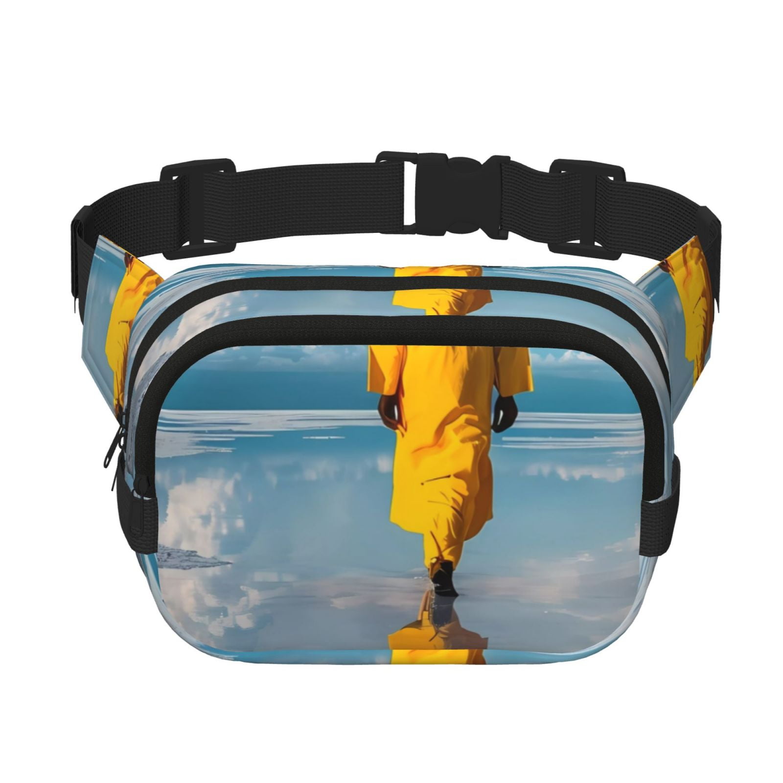Picia Monk Walking On Water Print Square Double-Layer Waist Bag Mini Adjustable Waist Belt Bag Exercise Running Travel Hiking