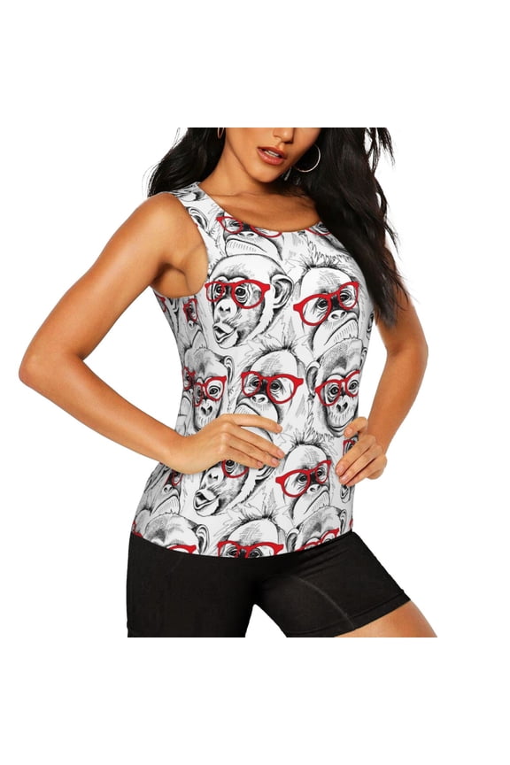 Monkey Pattern Women's Workout Tank Top,Breathable Activewear,Slim Fit Athletic Top,Versatile Workout Moisture-wicking top-Small