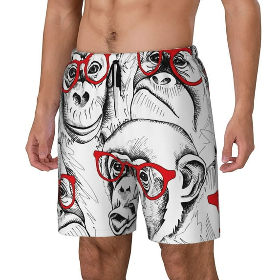 Picia Monkey pattern Mens Swim Trunks with Compression Liner Stretch Beach Shorts Quick Dry with Zipper Pockets No-Chafing Board Shorts-Large
