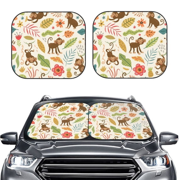 Picia Monkeys in the Jungle 2 Piece Car Windshield Sun Shade Foldable | Foldable Sun Shield for Front Window Blocks UV Rays and Keeps Your Vehicle Cool-