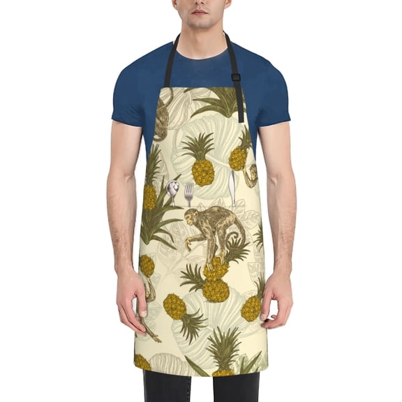 Picia Monkeys and Pinealpples Waterproof Apron for Unisex Adult - Adjustable Bib Apron with Pockets, Ideal for Cooking, Gardening, Painting, and Household Chores