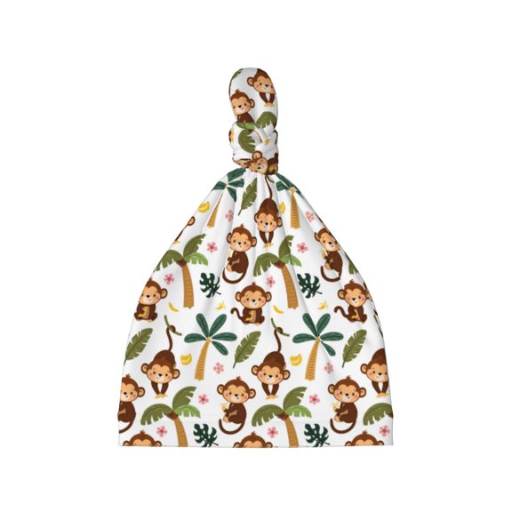 Picia Monkeys Swinging from Palms Printed Preemie Hats for Baby Girls Cotton Premature Knot Hats Newborn Hospital Cap Warm Knot Beanie Nicu for Preemie Girls and Boys