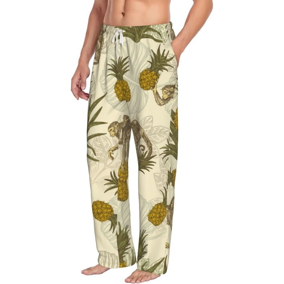 Picia Monkeys and Pinealpples Mens Soft Woven Cotton Elastic Waistband Sleep Pajama Pant Lounge Sleep Pant With Pockets And Drawstring-XX-Large
