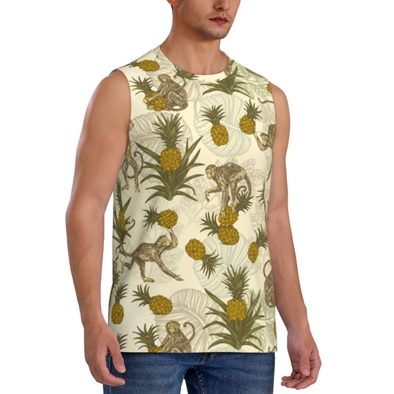 Picia Monkeys and Pinealpples mens Cotton Tank Undershirts , Moisture-wicking Ribbed Tanks, Lightweight Cotton Tank Undershirts-XX-Large