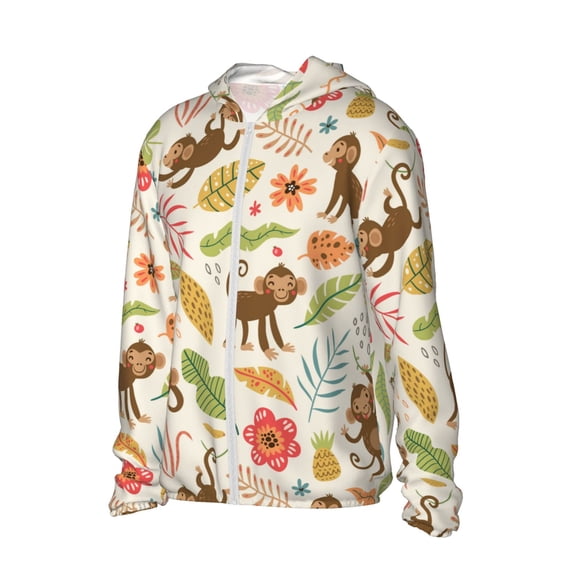 Picia Monkeys in the Jungle Women's Men's UPF 50+ Sun Protection Hoodie Shirt Long Sleeve SPF Fishing Outdoor UV Hiking Lightweight Shirts-XX-Large