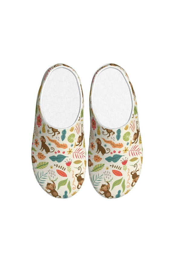 Monkeys in the Jungle for Women's Lamb-hug Comfy Fleece House Slippers Memory Foam, Slip-on House Shoes Indoor Outdoor-46/47