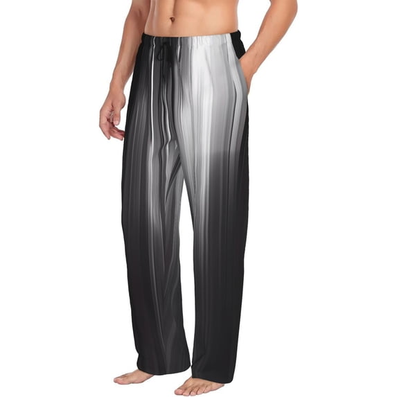 Picia Monochrome Abstract Lines Mens Soft Woven Cotton Elastic Waistband Sleep Pajama Pant Lounge Sleep Pant With Pockets And Drawstring-XX-Large