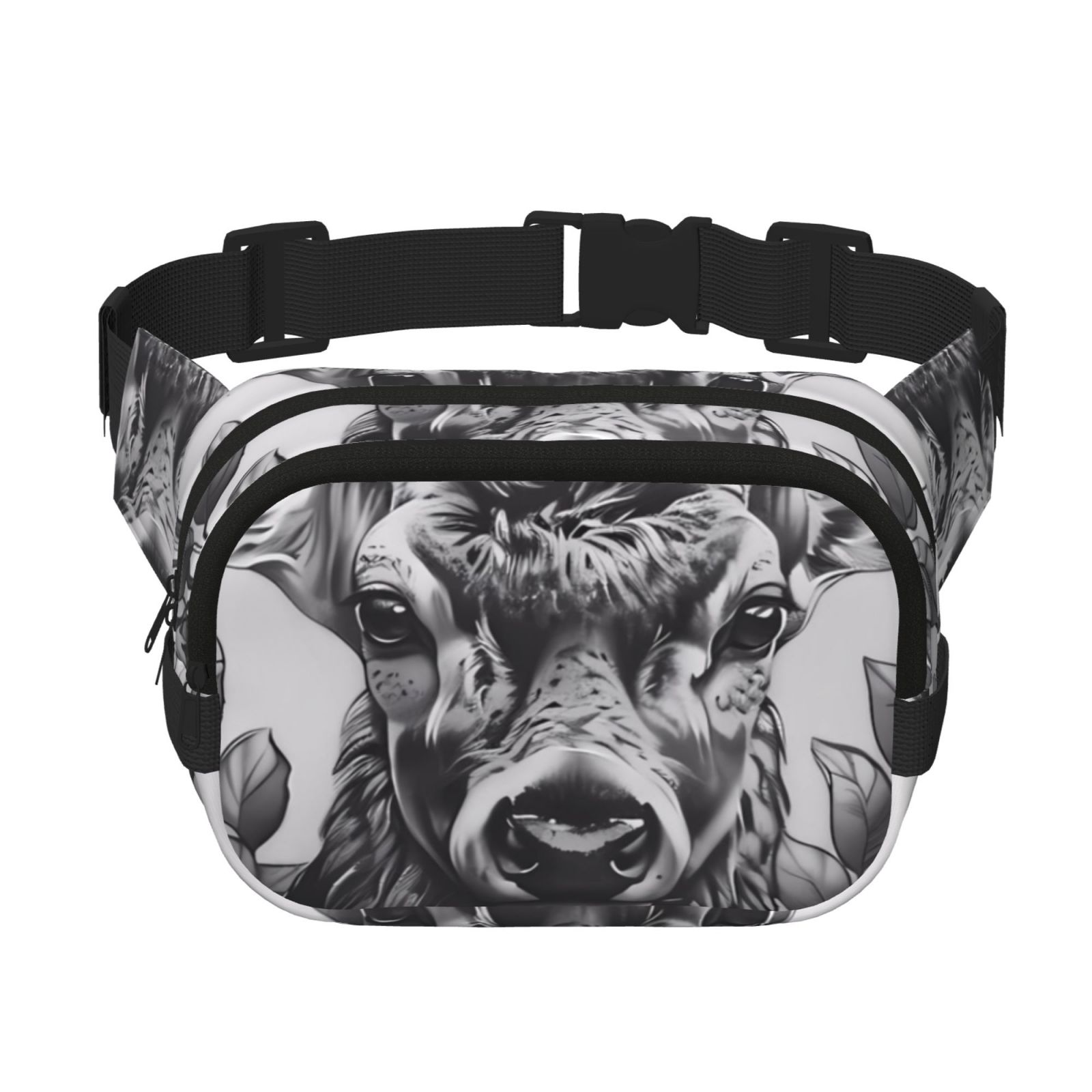 Picia Monochrome Deer Floral Print Square Double-Layer Waist Bag Mini Adjustable Waist Belt Bag Exercise Running Travel Hiking