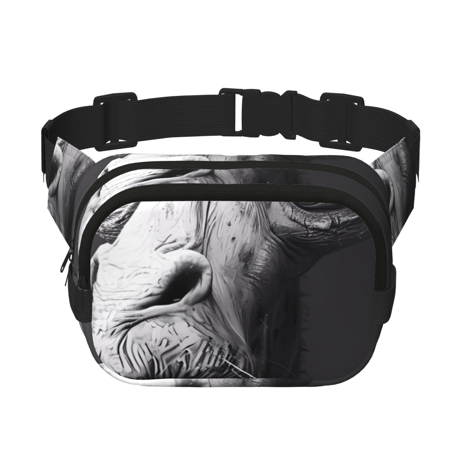 Picia Monochrome Giraffe Expression Print Square Double-Layer Waist Bag Mini Adjustable Waist Belt Bag Exercise Running Travel Hiking