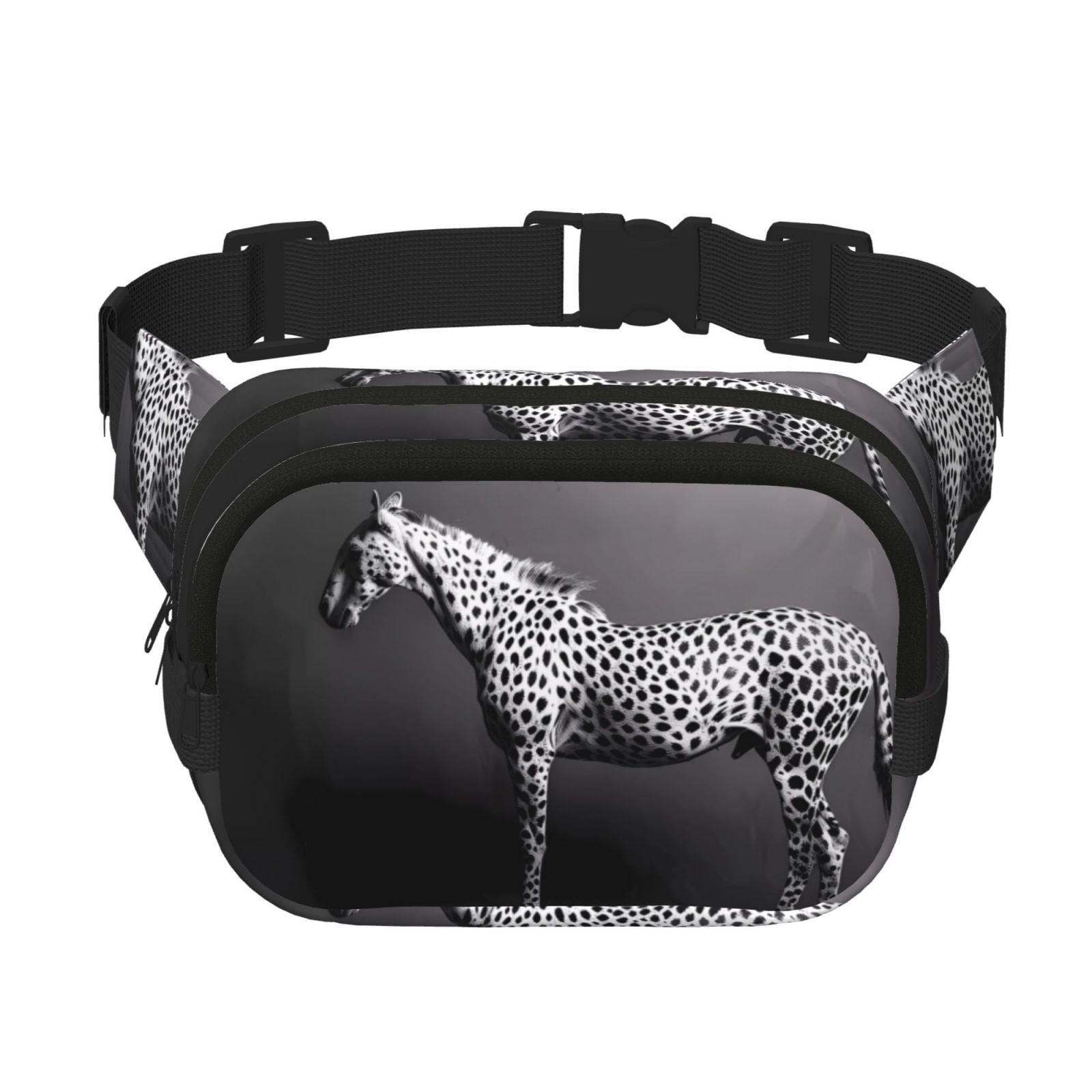 Picia Monochrome Leopard Horse Print Square Double-Layer Waist Bag Mini Adjustable Waist Belt Bag Exercise Running Travel Hiking