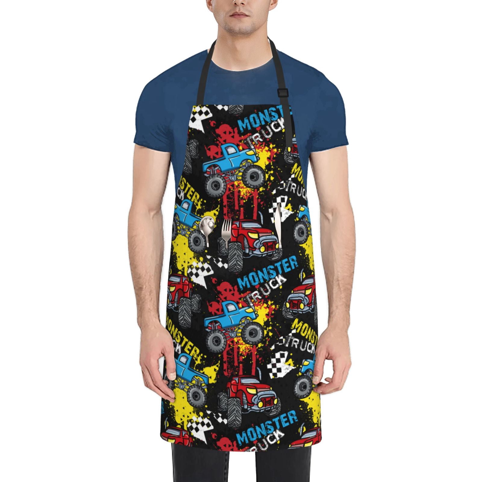 Picia Monster Car Waterproof Apron for Unisex Adult - Adjustable Bib Apron with Pockets, Ideal for Cooking, Gardening, Painting, and Household Chores