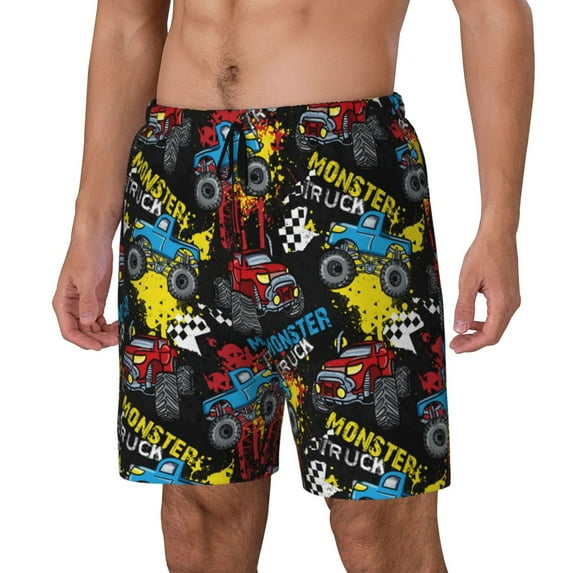 Picia Monster Car pattern Mens Swim Trunks with Compression Liner Stretch Beach Shorts Quick Dry with Zipper Pockets No-Chafing Board Shorts-XX-Large