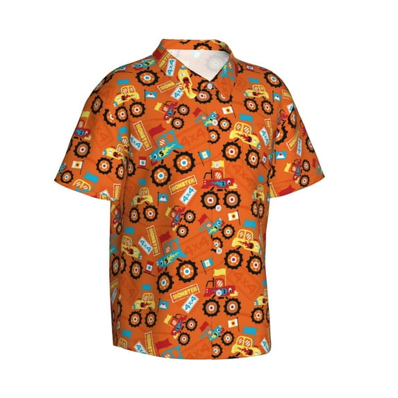 Picia Monster Truck,Truck Cartoon Gentle Cotton Regular Fit Short Sleeve Casual Hawaiian Shirt for Men-XX-Large