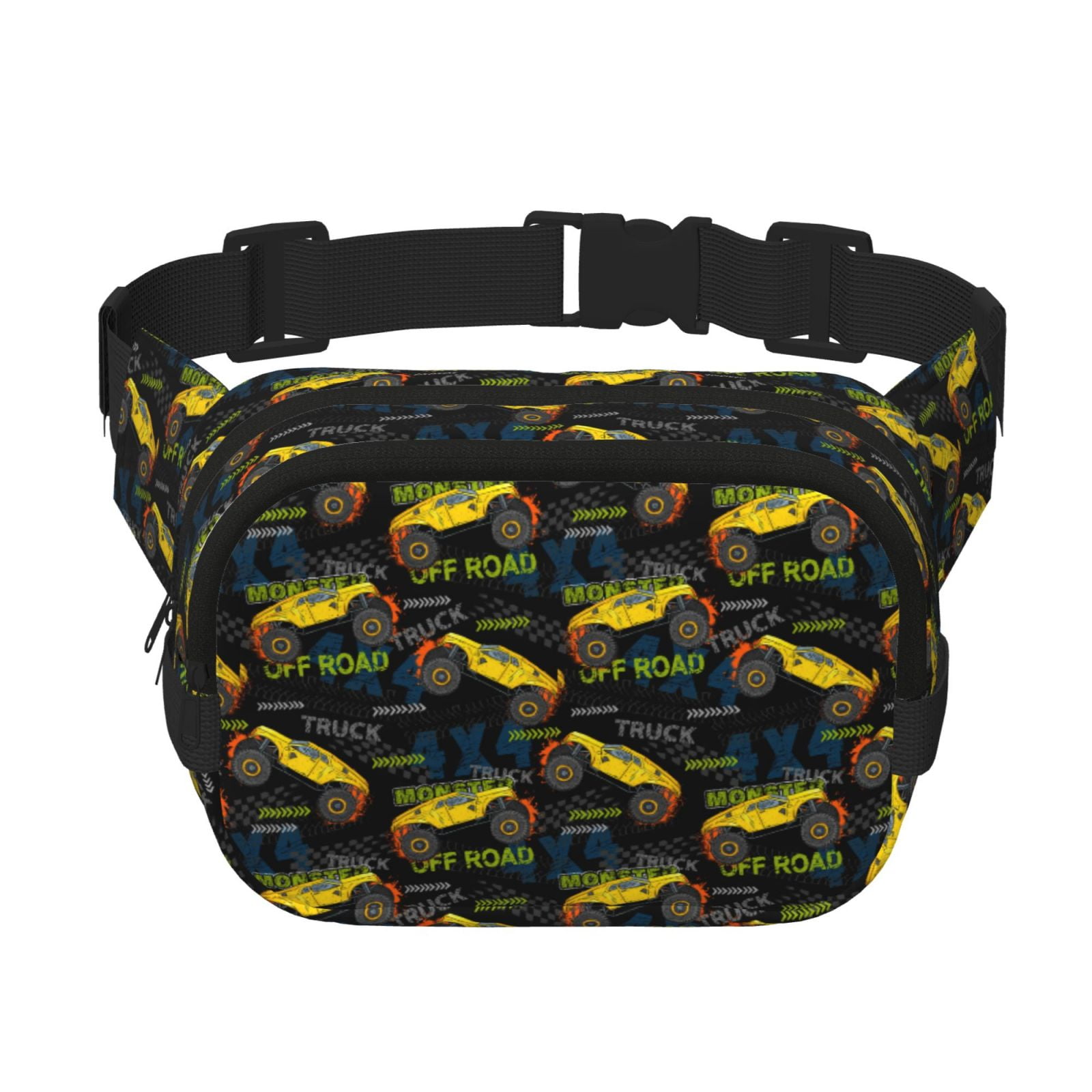 Picia Monster Truck1 Print Square Double-Layer Waist Bag Mini Adjustable Waist Belt Bag Exercise Running Travel Hiking