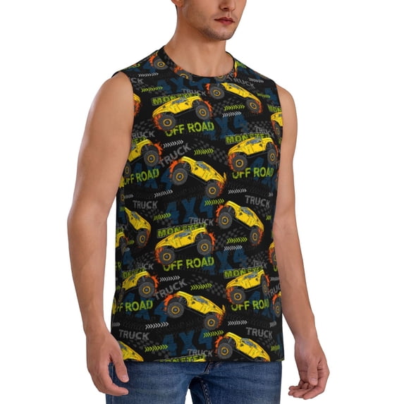 Picia Monster Truck1 mens Cotton Tank Undershirts , Moisture-wicking Ribbed Tanks, Lightweight Cotton Tank Undershirts-XX-Large
