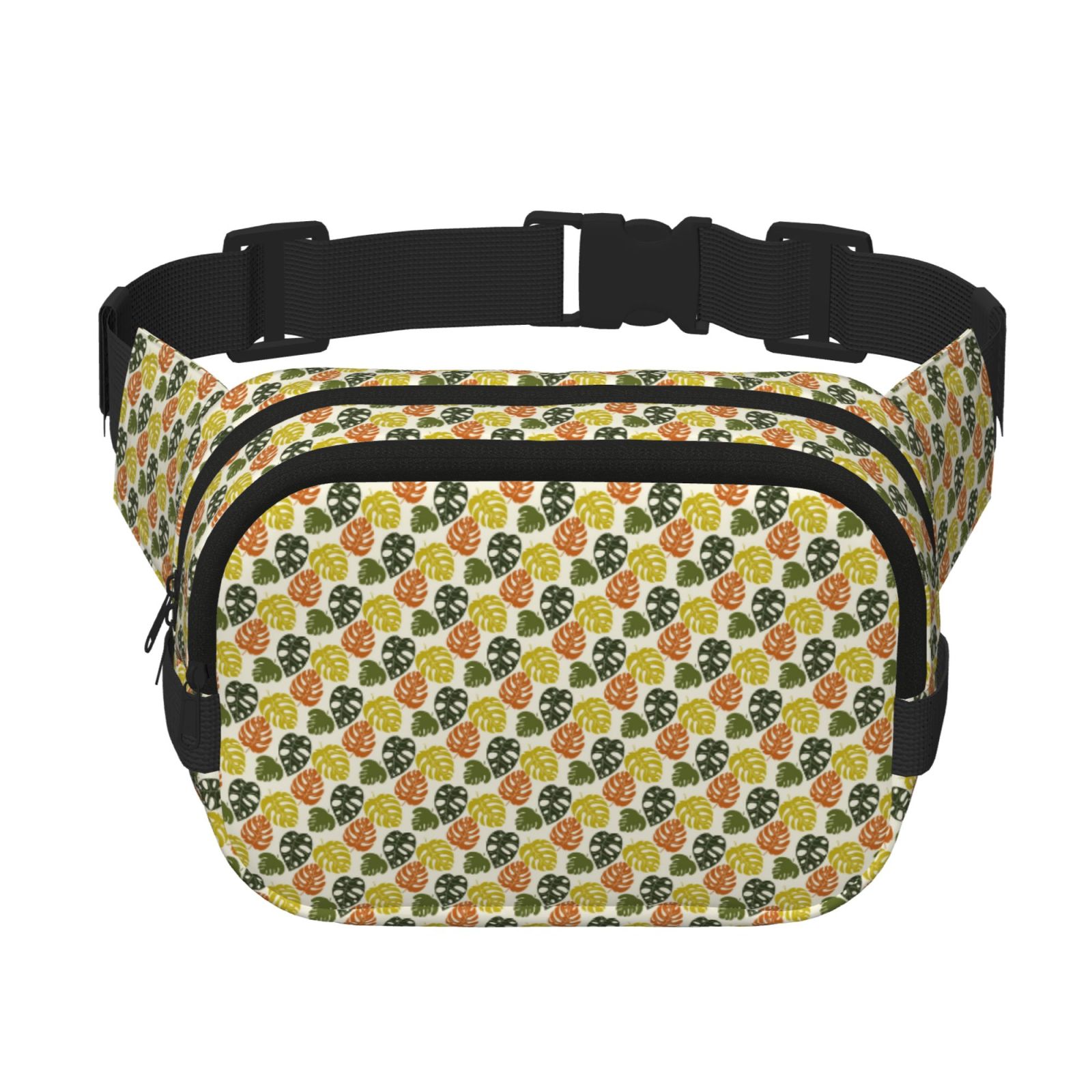 Picia Monstera Leaves Print Square Double-Layer Waist Bag Mini Adjustable Waist Belt Bag Exercise Running Travel Hiking