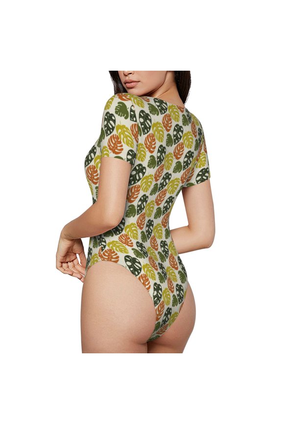 Monstera Leaves Womens One Piece Swimsuits Modest Tummy Control Bathing Suits Lace Up Slimming Swim Suit-Small