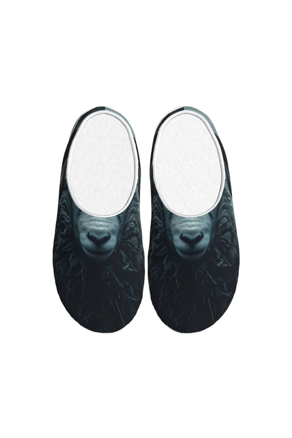 Moody Ram Portrait for Women's Lamb-hug Comfy Fleece House Slippers Memory Foam, Slip-on House Shoes Indoor Outdoor-37/38