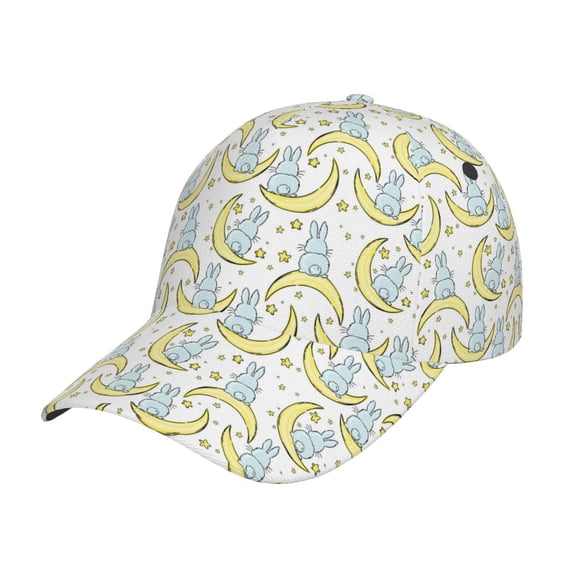 Picia Moon And Rabbit pattern Trucker Low Profile Hat Men Women Baseball Cap Dad Hat Adjustable Unconstructed Plain Cap