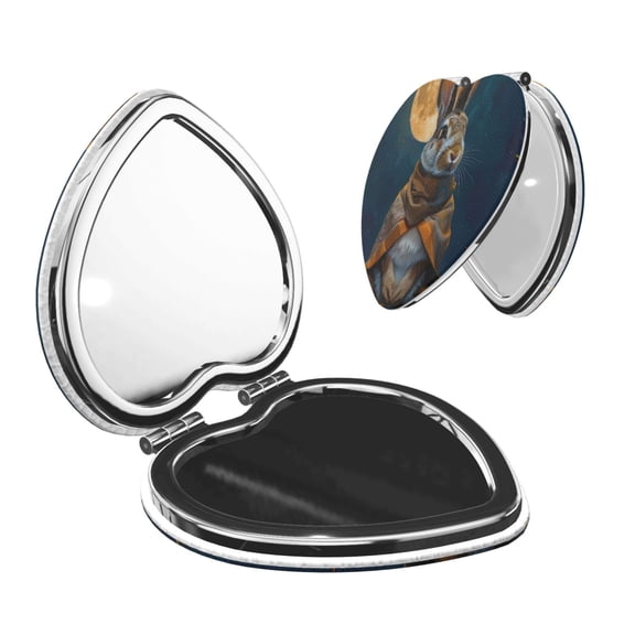 Picia Moon Night Sky Cute Rabbit for Compact Vanity Mirror , Travel Makeup Mirror , Portable Magnifying Cosmetic Mirror for Daily, Work, Business-Heart Shape