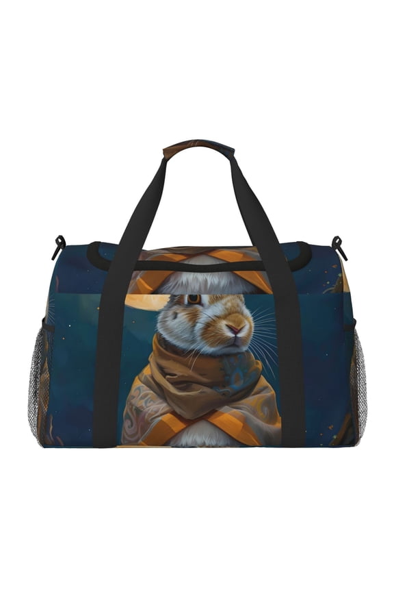 Moon Night Sky Cute Rabbit Print Travel Duffle Bag,Weekender Bags for Women with Shoe Compartment, Gym Duffel Bag with Wet Pocket, Hospital Bags for Labor and Delivery
