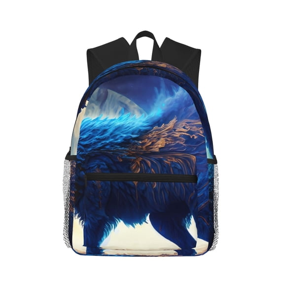 Picia Moonlit Blue Wolf Large Capacity Backpack Classic Style Backpack Casual Backpack Water-Resistant School Work Travel Outdoor Backpack