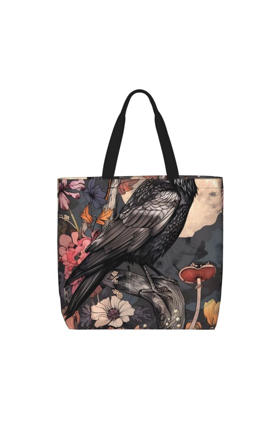 Moonlit Crow Blossoms for Tote Bag for Women with Zipper, Gym Tote with Compartments, Laptop Work Tote Nurse Dance Yoga Bag for Sport, Travel