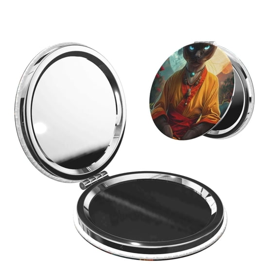 Picia Moonlit Hairless Cat Monk for Compact Vanity Mirror , Travel Makeup Mirror , Portable Magnifying Cosmetic Mirror for Daily, Work, Business-Round Shape