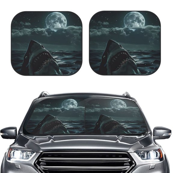 Picia Moonlit Night Sky Shark 2 Piece Car Windshield Sun Shade Foldable | Foldable Sun Shield for Front Window Blocks UV Rays and Keeps Your Vehicle Cool-Medium