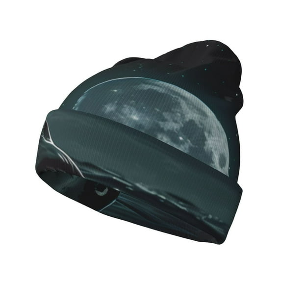 Picia Moonlit Night Sky Shark Pattern Knitted Beanie Hat for Men and Women , Unisex Winter Warm Stretchy Knit Cap Thick Fisherman Beanies Cuffed Plain Skull Caps