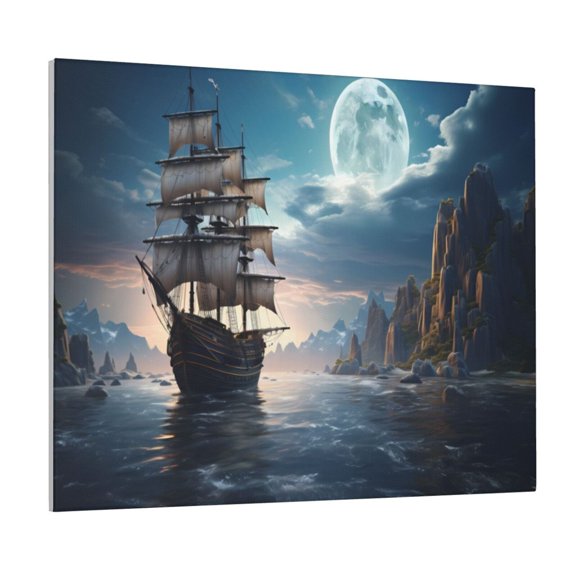 Picia Moonlit Sea Sailboat Pattern Decorative Picture – Unique Wall Art, Modern Canvas Print for Trendy Interiors (Horizontal)