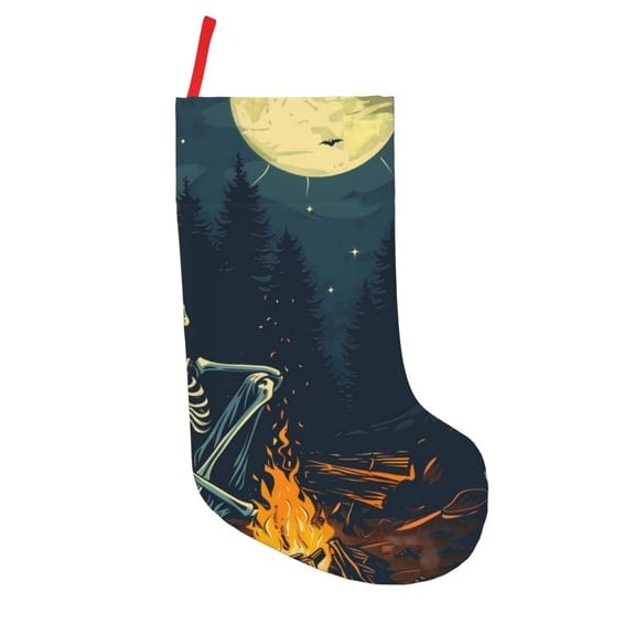 Picia Moonlit Skeleton Campfire Pattern Christmas Stockings, 18 Inches Knit Christmas Stockings, Stockings Christmas Cable Knitted Xmas Hanging Stockings