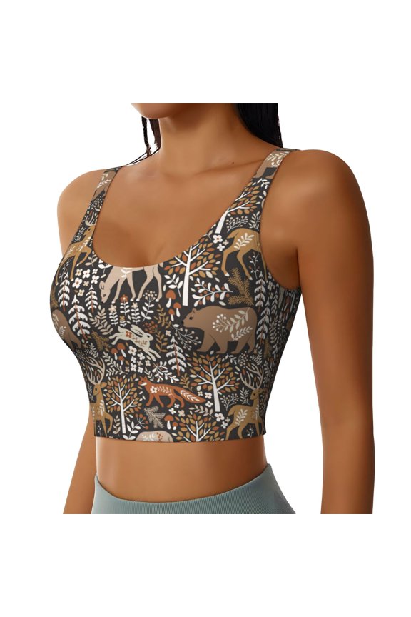 Moose fox bear leaf tree Sports Bra for Women,Padded Strappy Sports Bras Medium Support Yoga Bra with Removable Cups,Running Yoga Bra-XX-Large